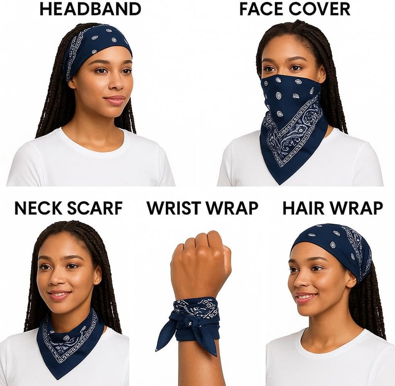 SUNRIBE 3 Pack Paisley Bandanas – 100% Cotton Square 21x21 Head Wrap, Headband, Face Cover, Neck Scarf for Men & Women - Image 3